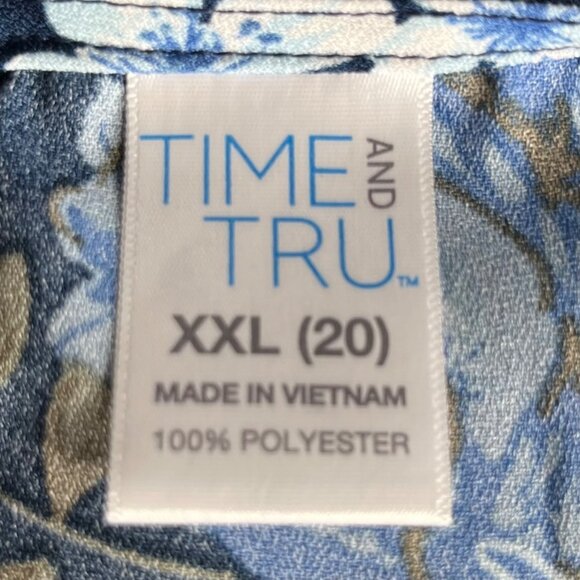 Time and Tru Blouse Womens XXL 2XL Blue Floral Bell Sleeves - Picture 5 of 8